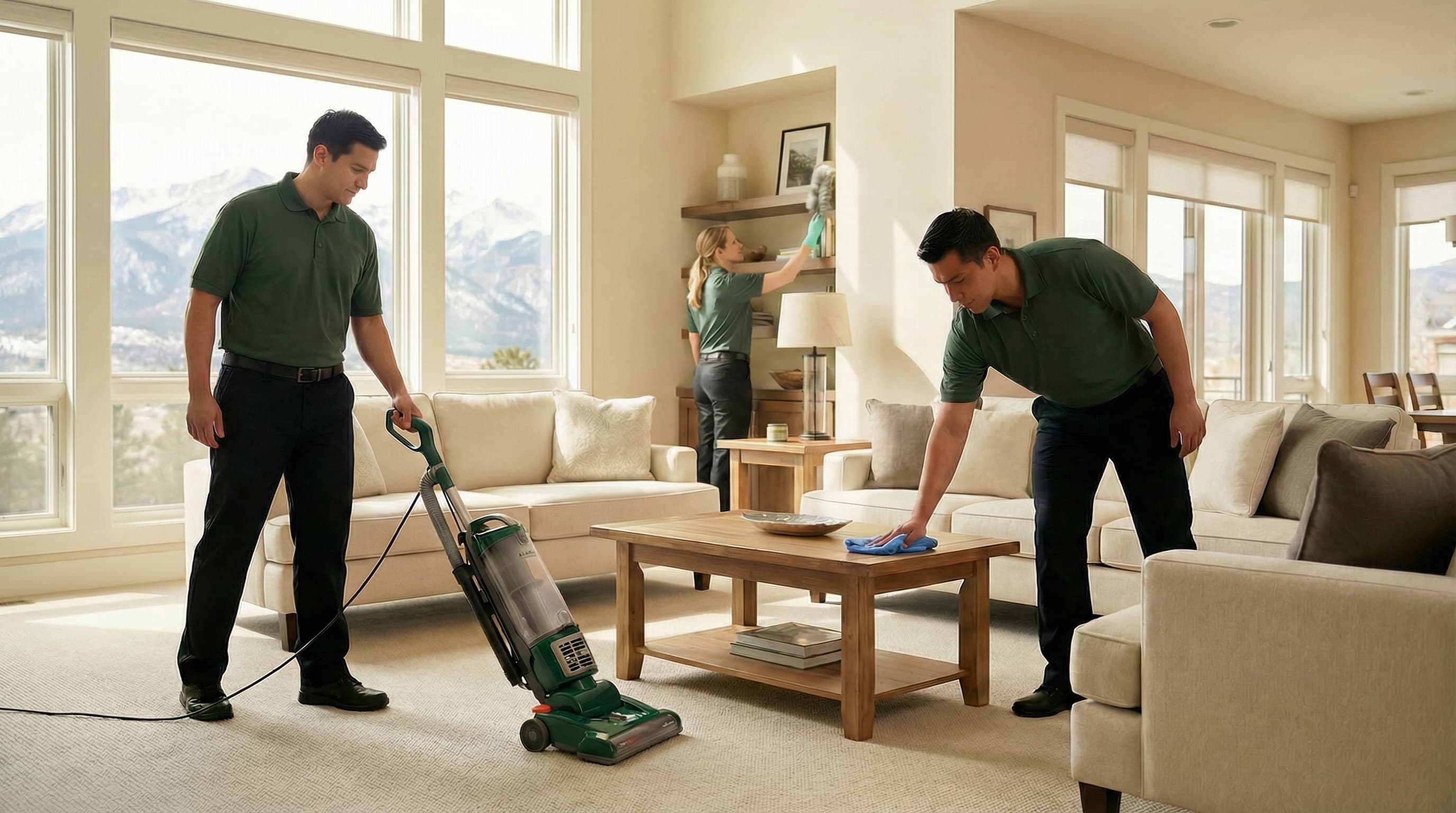 Professional cleaning team at work