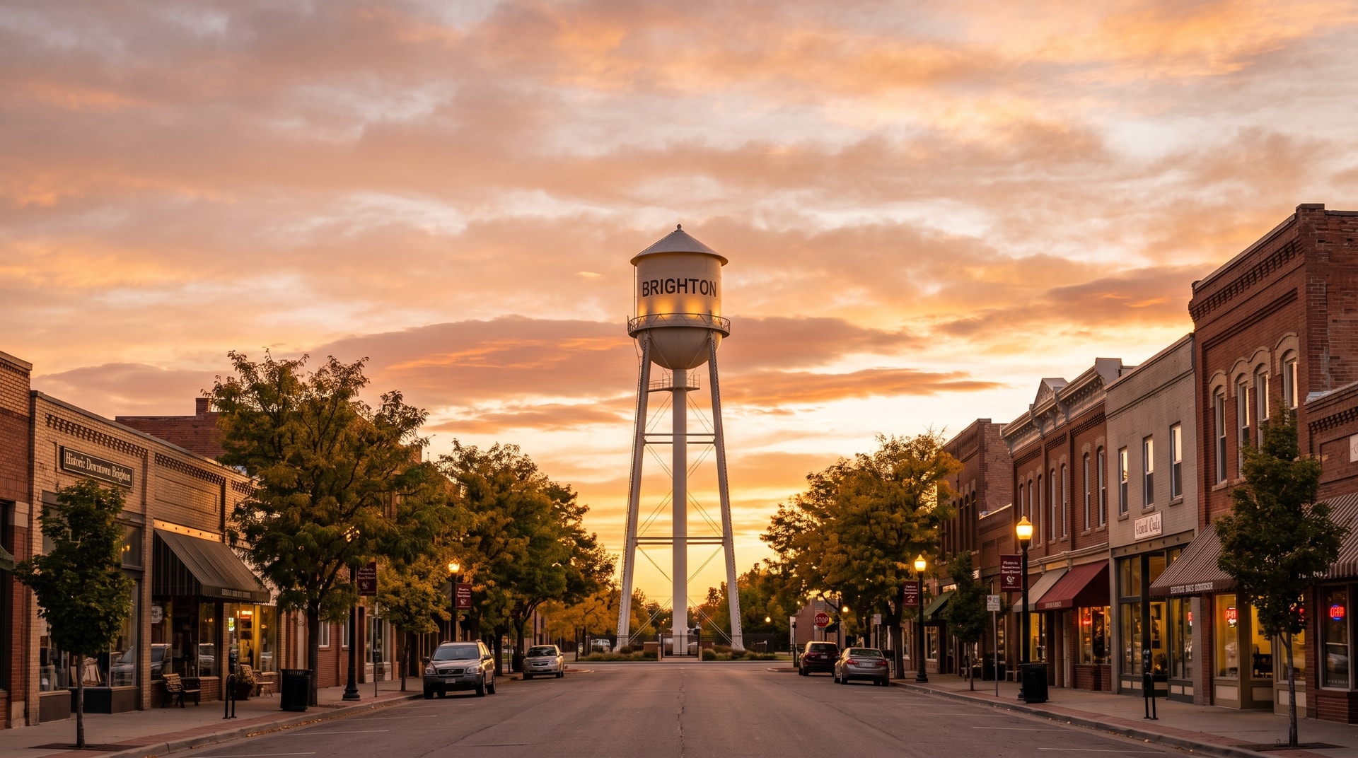 Commercial cleaning in Brighton, Colorado — historic downtown water tower and the eastern plains