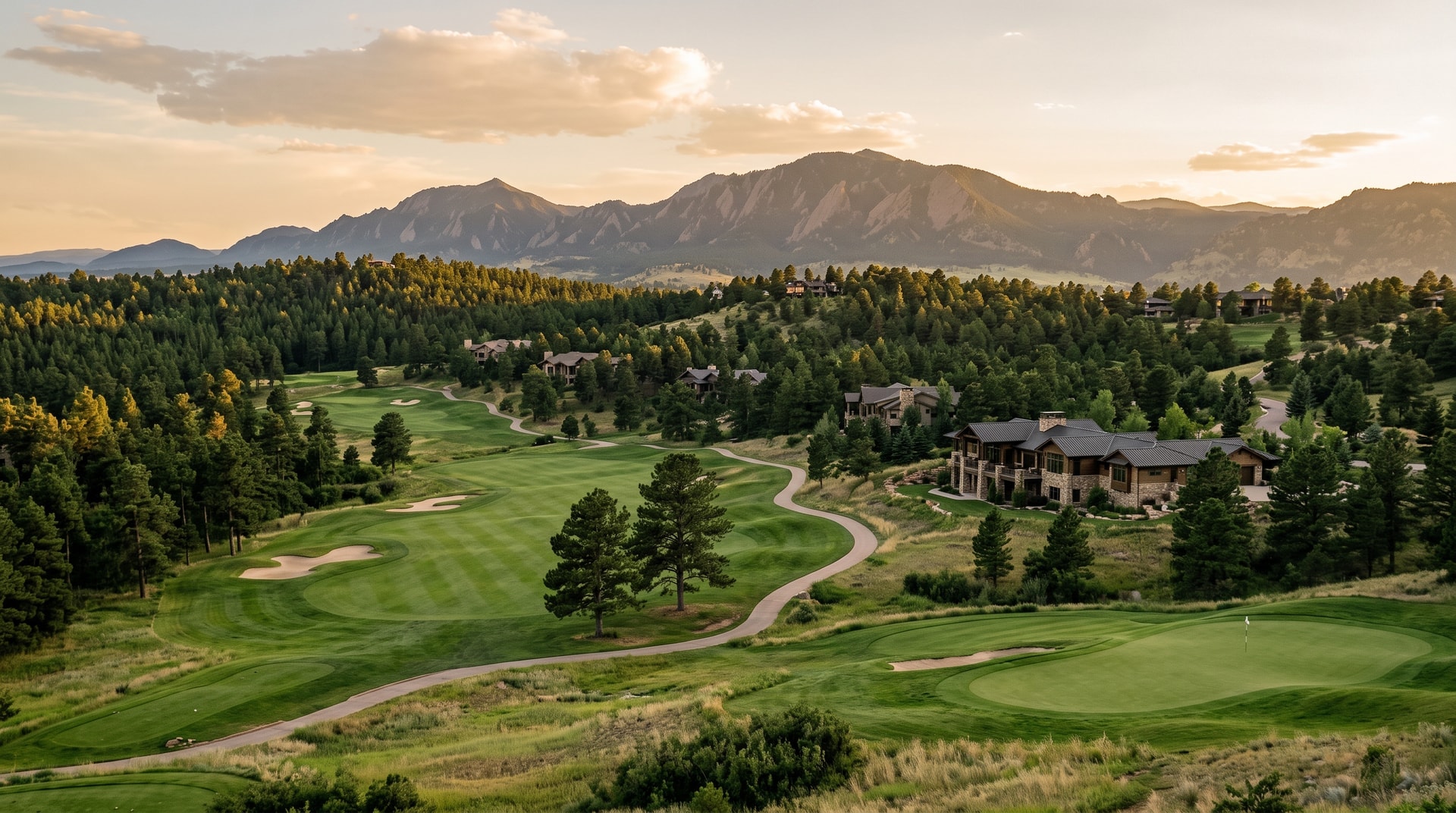 Commercial cleaning in Castle Pines, Colorado — pine-covered ridge and golf fairways with the Front Range behind