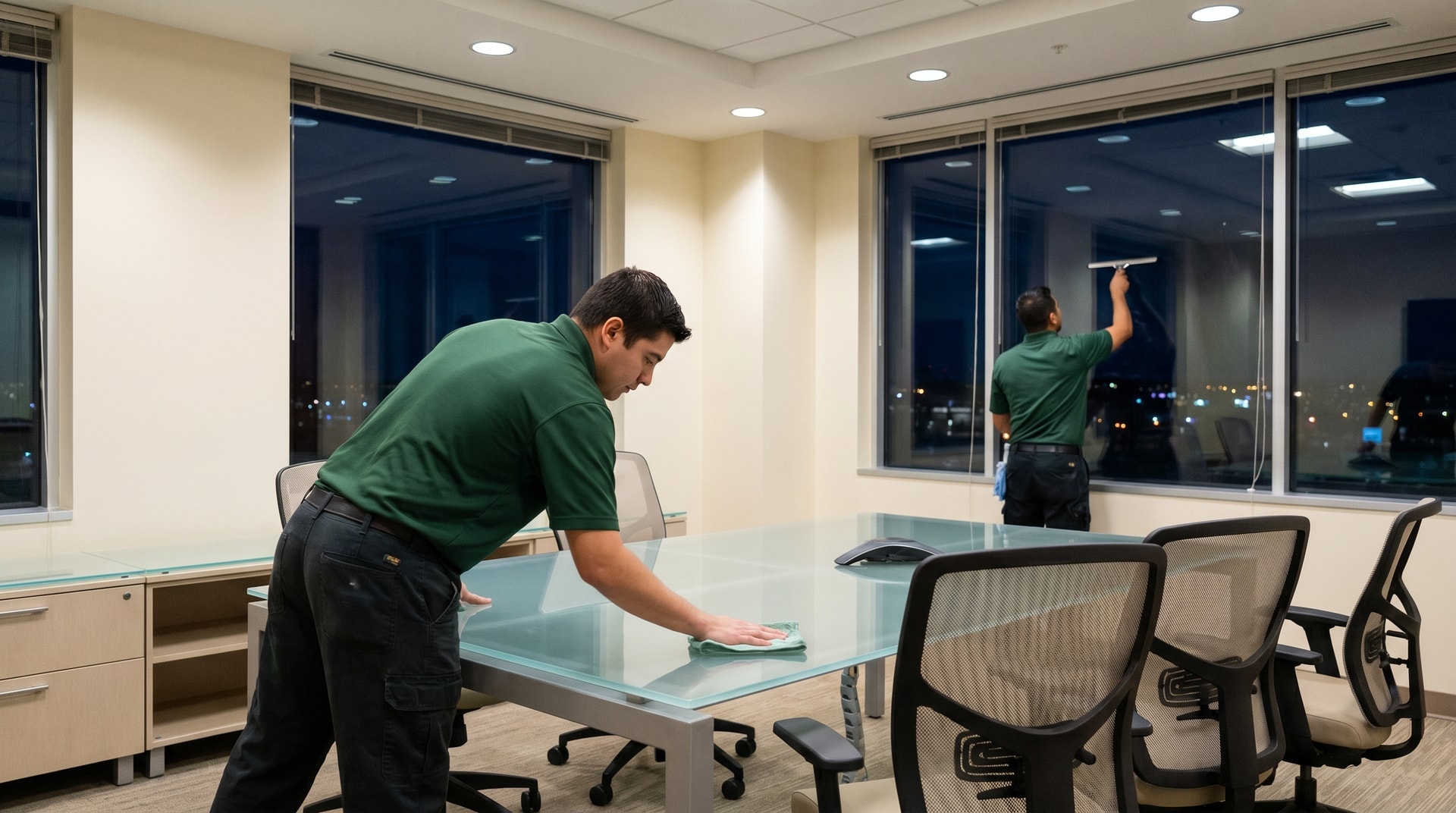Pristine Cleaning Solutions team cleaning a Denver Tech Center office in Centennial, Colorado