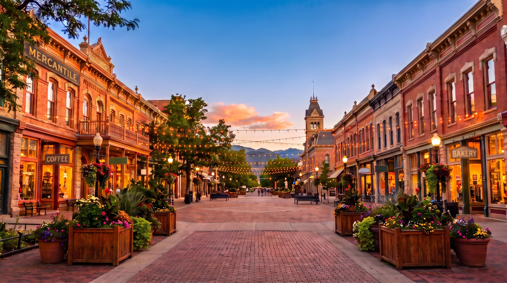 Commercial cleaning in Fort Collins, Colorado β Old Town Square at golden hour