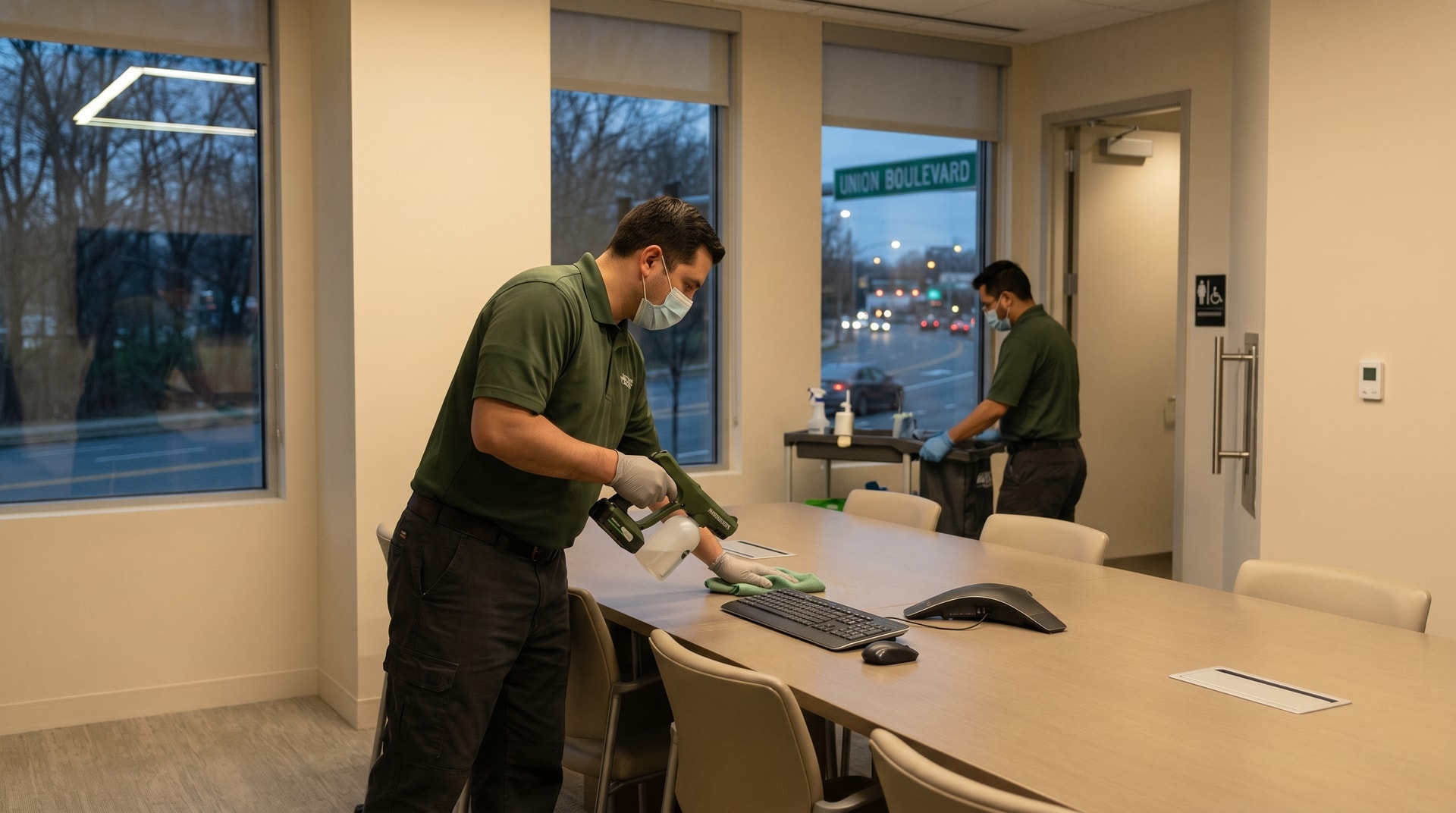 Pristine Cleaning Solutions team cleaning a Union Boulevard office in Lakewood, Colorado