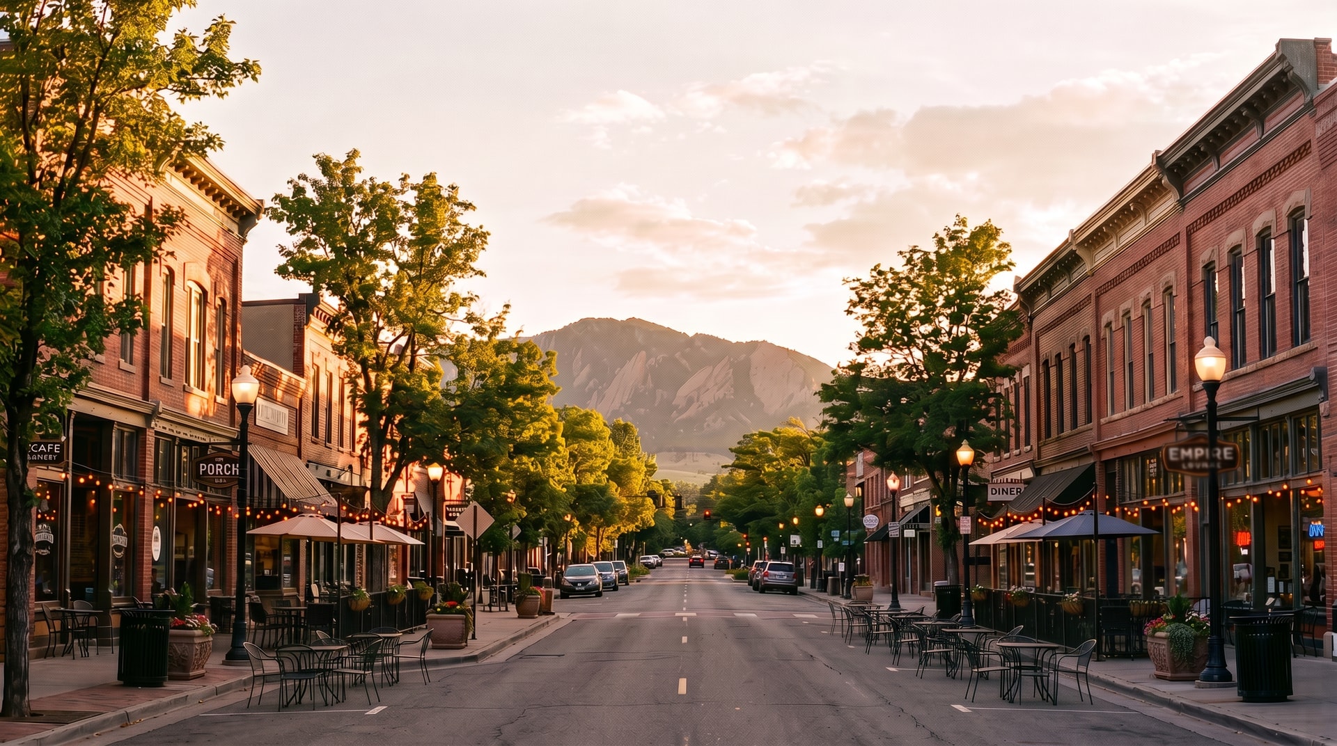 Commercial cleaning in Louisville, Colorado β historic Main Street with the Flatirons behind