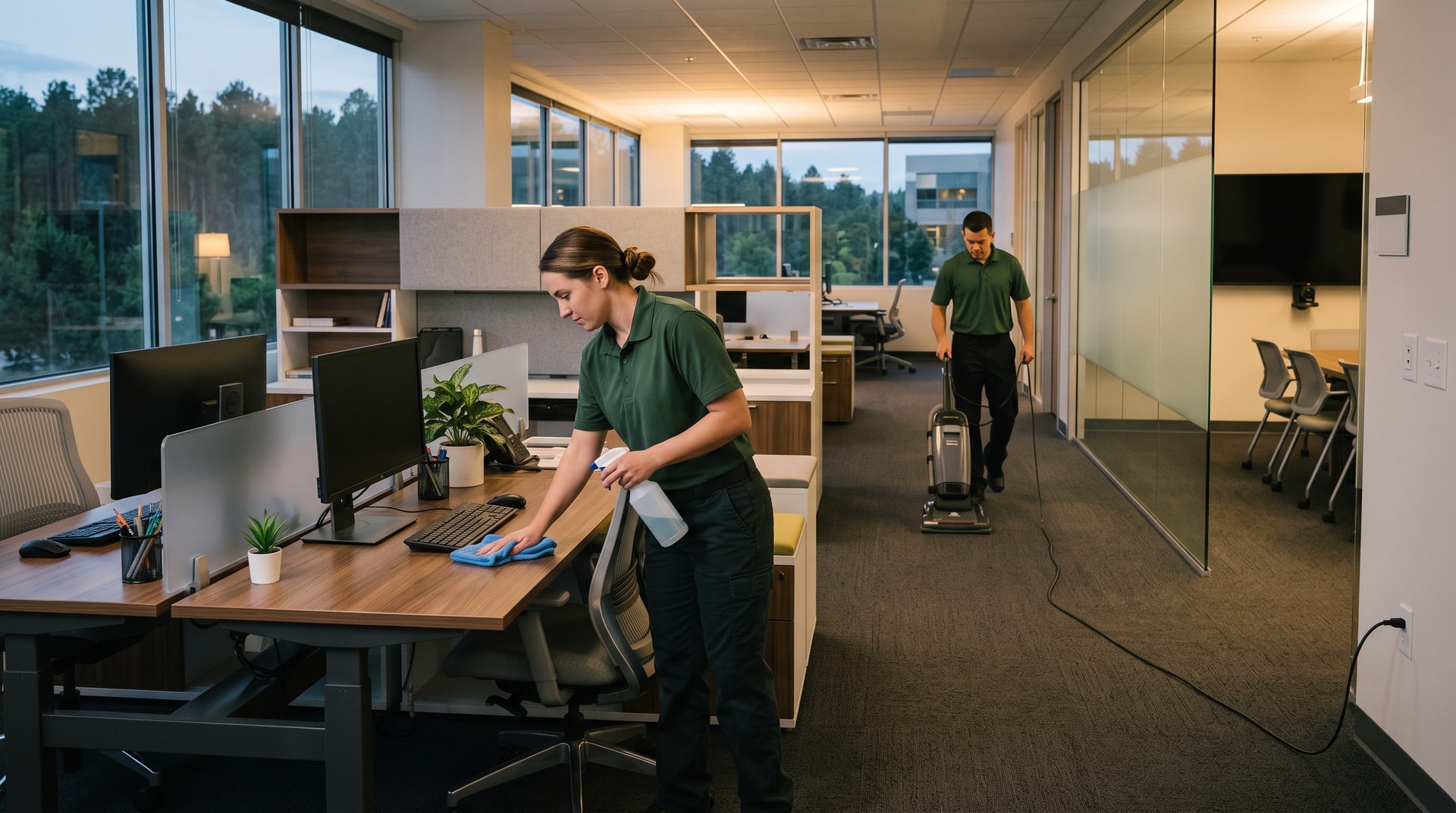 Pristine Cleaning Solutions team cleaning a Colorado Technology Center office in Louisville, Colorado