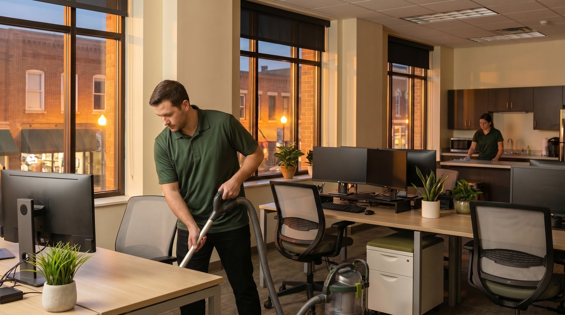 Pristine Cleaning Solutions team cleaning a Mainstreet-district office in Parker, Colorado