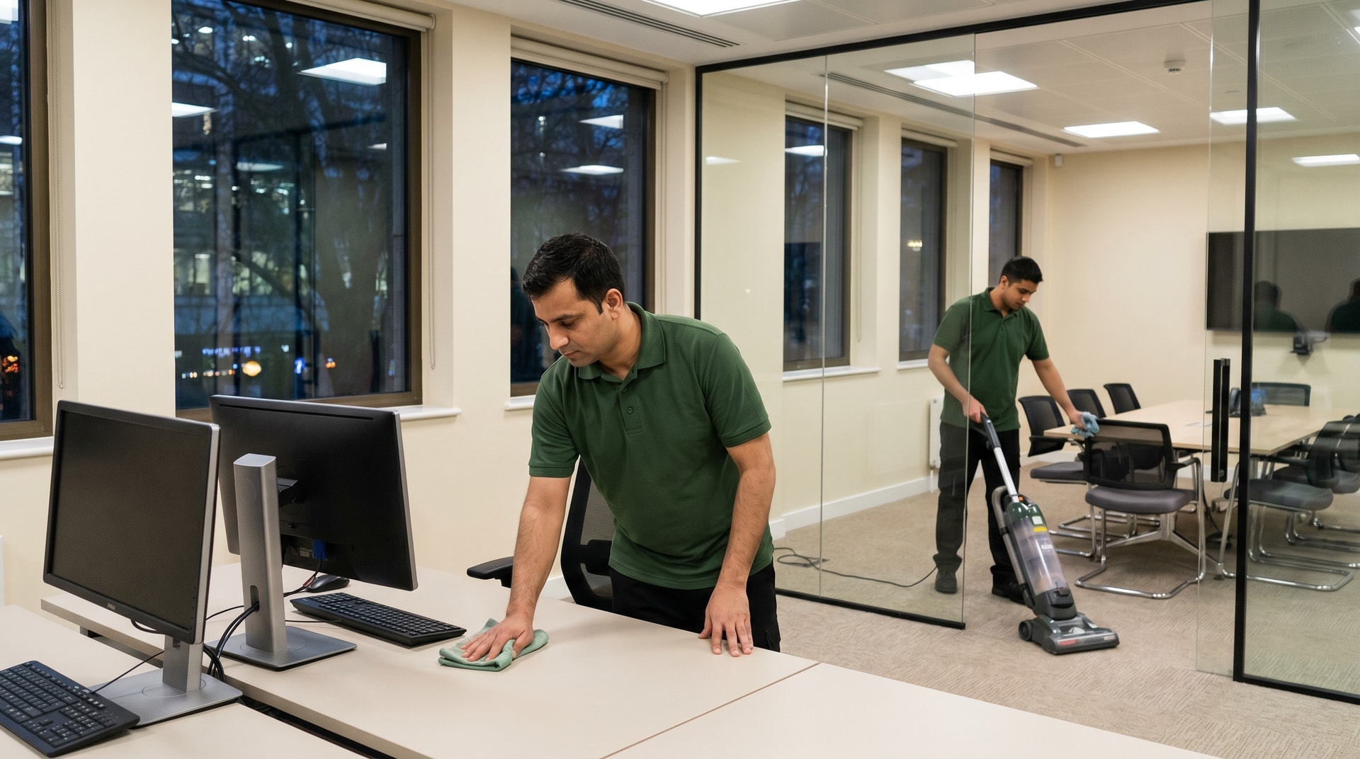 Pristine Cleaning Solutions team cleaning a tech-corridor office in Westminster, Colorado
