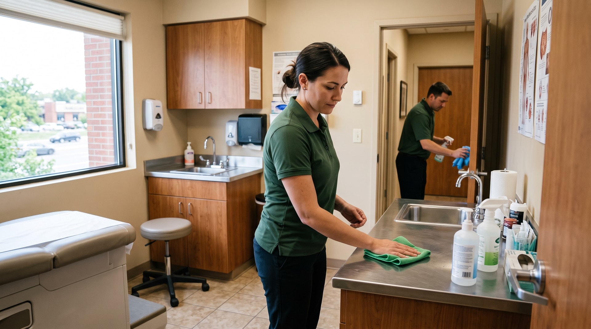 Pristine Cleaning Solutions technician cleaning a medical office on Wadsworth in Wheat Ridge, Colorado