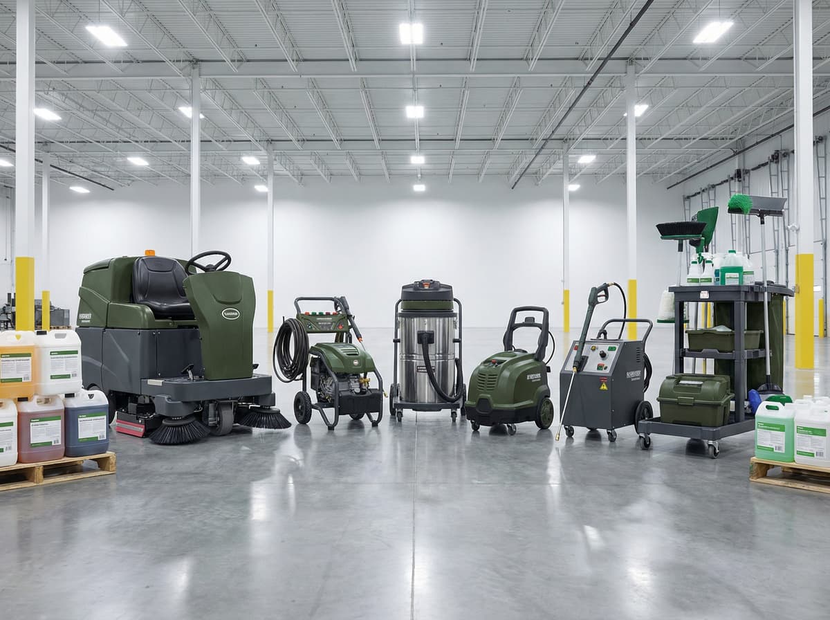 Industrial cleaning equipment including degreasing tools for manufacturing facilities