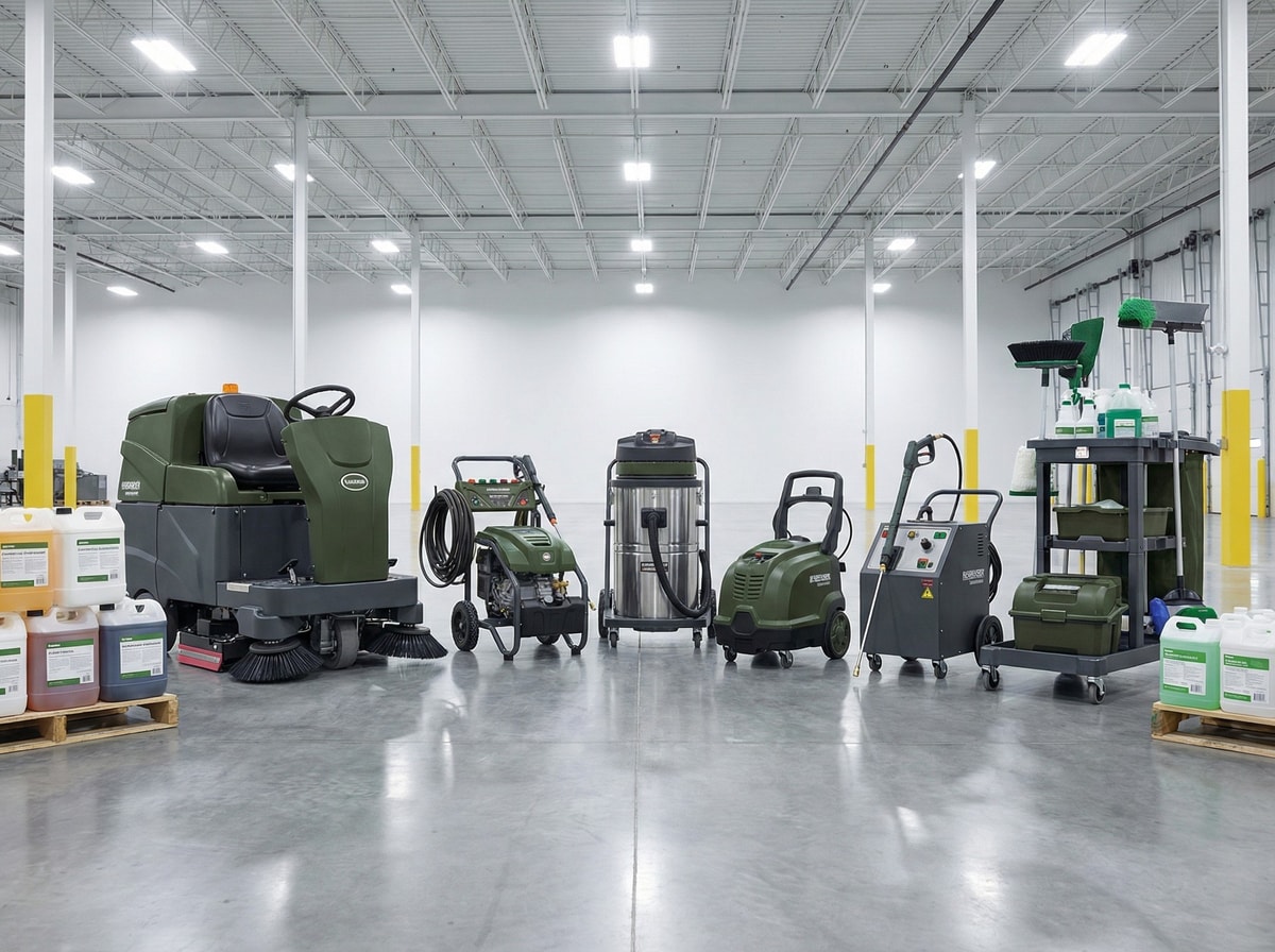 Industrial cleaning equipment including degreasing tools for manufacturing facilities