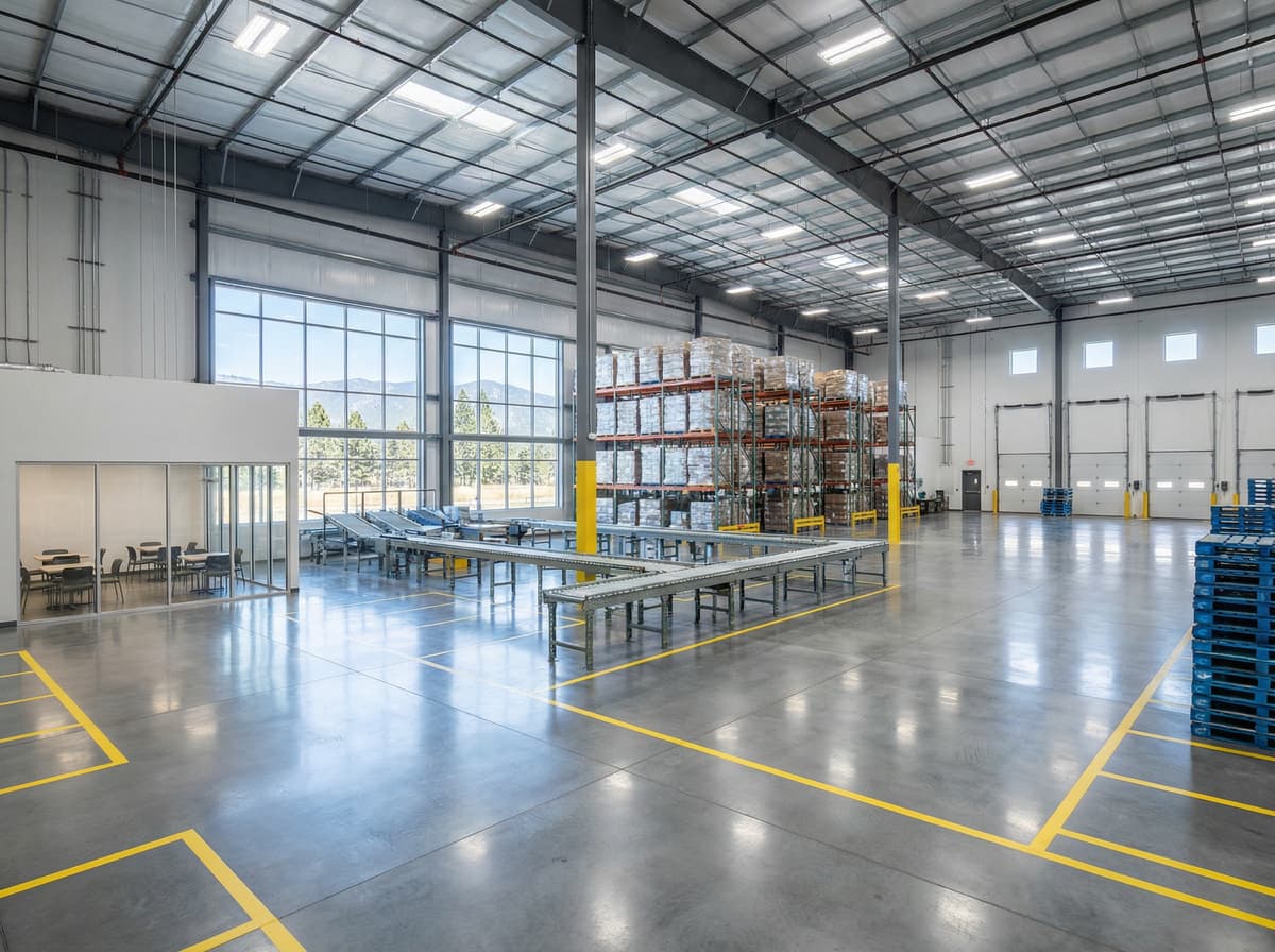 Clean manufacturing facility interior after professional industrial cleaning service