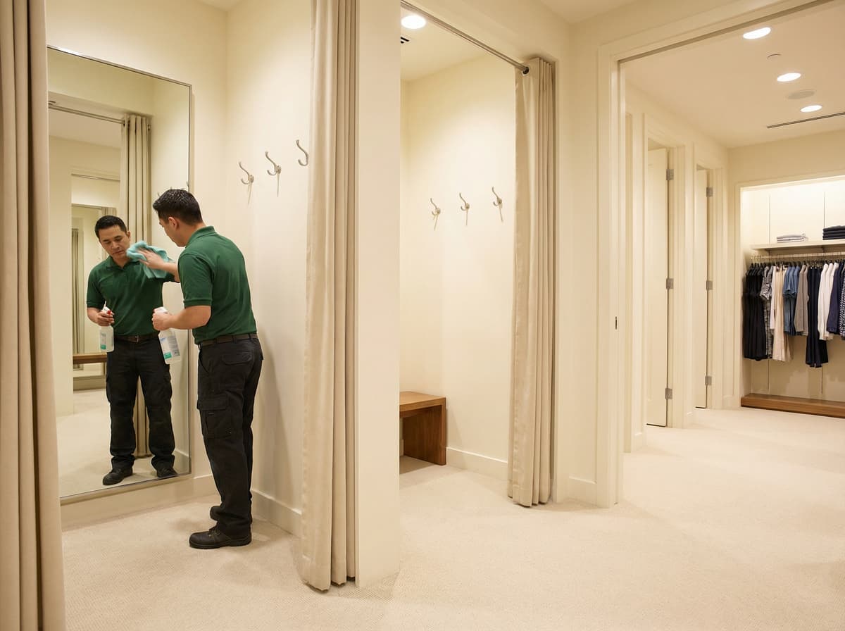 Sanitized and clean retail fitting room with fresh environment