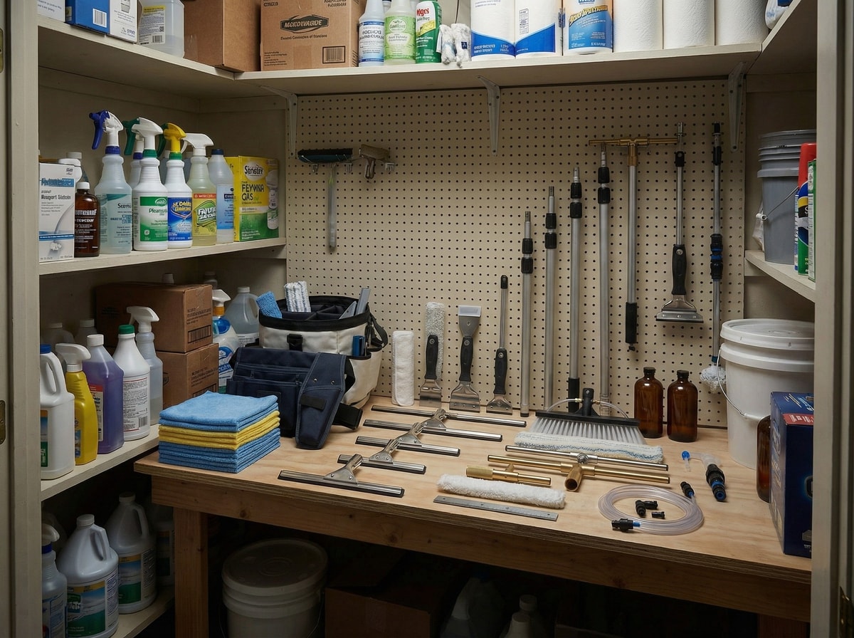 Professional window cleaning equipment and tools for streak-free commercial results