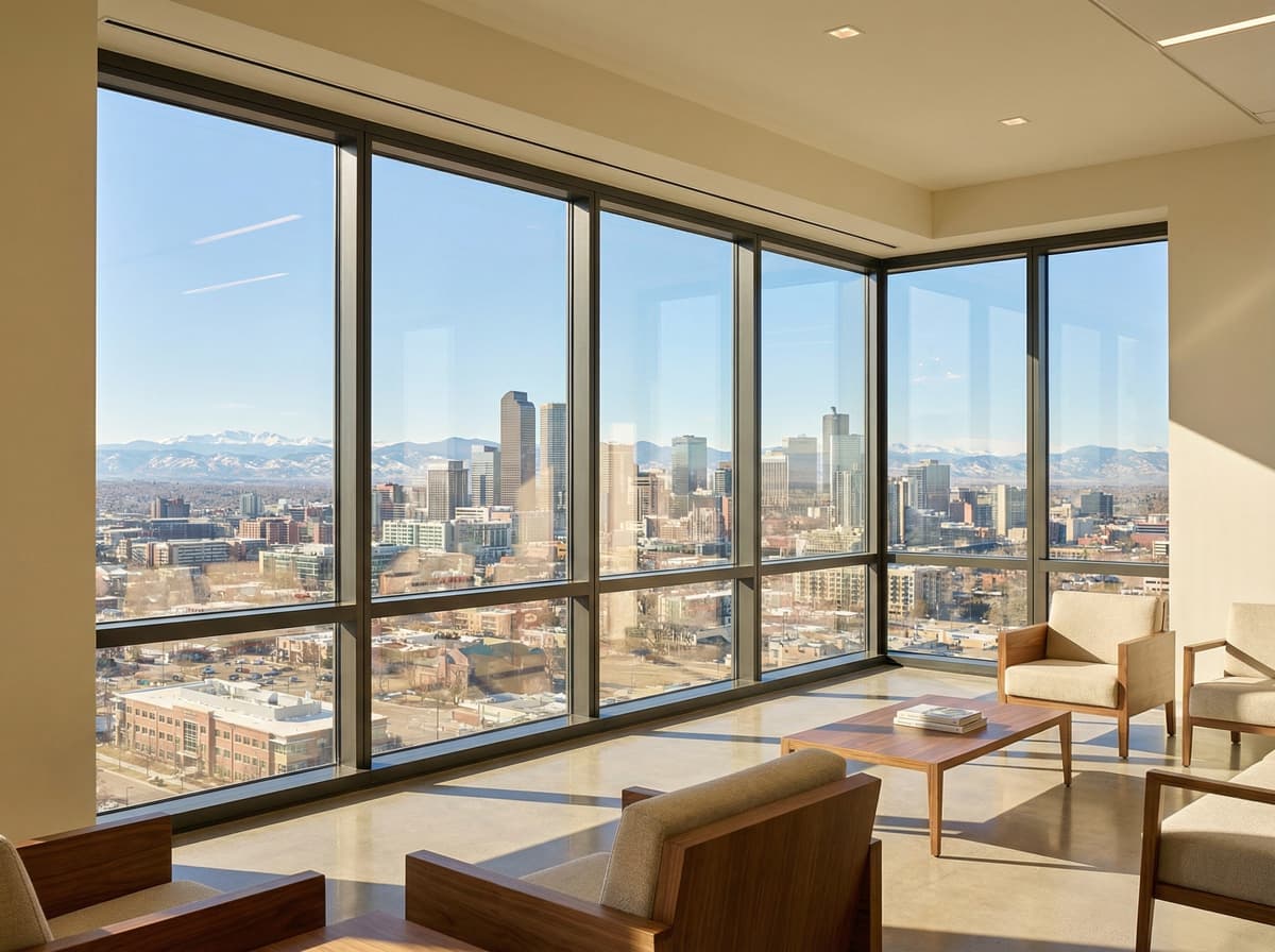 Streak-free commercial window cleaning results showing crystal-clear glass